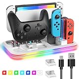 🎮【Ultraschlankes, optimiertes Design】 Diese Art von Oled-Joy-Con-Ladestation verfügt über ein innovatives Design mit hervorragender Chip-Control-Ladestation, um die offizielle Switch-Dockingstation, 4 Joy-Pads und 1 Pro-Controller sowie 8 Spielkarten in der Switch-Controller-Ladestation zu kombinieren. Einfacher Zugriff auf Spielkarten, sicheres Einschieben, stabiler Ladezustand des Pro-Controllers. Es ist eine sorgenfreie Ladelösung.