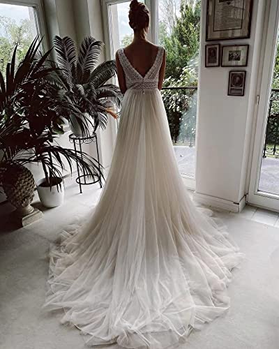 Brautkleider für Braut, Illusorische Spitze, Bohemia, V-Ausschnitt, Tüll, A-Linie, Strandkleid, Hochzeitskleider – Bild 4