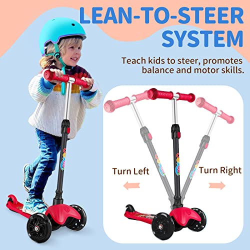 Beleev Scooter For Kids Ages 2-6, 3 Wheel Panda Scooter For Toddlers Girls Boys, Pu Light-Up Wheels, 4 Adjustable Height, Lean To Steer, Non-Slip Deck, Kick Scooter For Children (Black Red) #TOP5