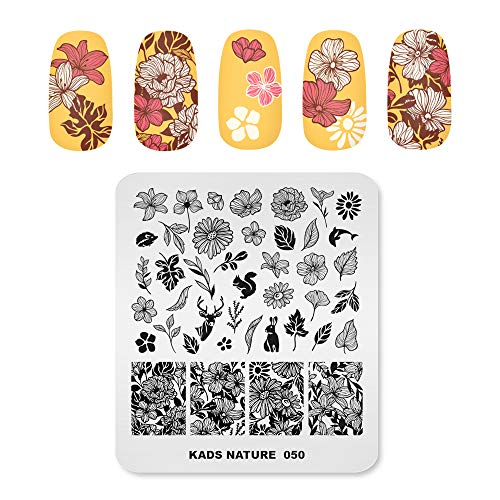Kads Nail Stamp Template Stamping Plate Nail Art Plate Maple Leaf & Peach Blossom & Squirrel & Hedgehog & Dolphin(Nature 050) #TOP16