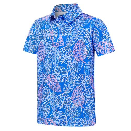 Cuddomper Boys Hawaiian Polo Shirt Golf Clothes Blue Palm 11-12 Years - image 1