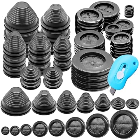 mankk Rubber Grommet Kit Firewall Grommet Wire Grommet Tower Shaped and Round Double Sided Rubber Hole Plug with Retractable Box Knife for Wire Protection Cover