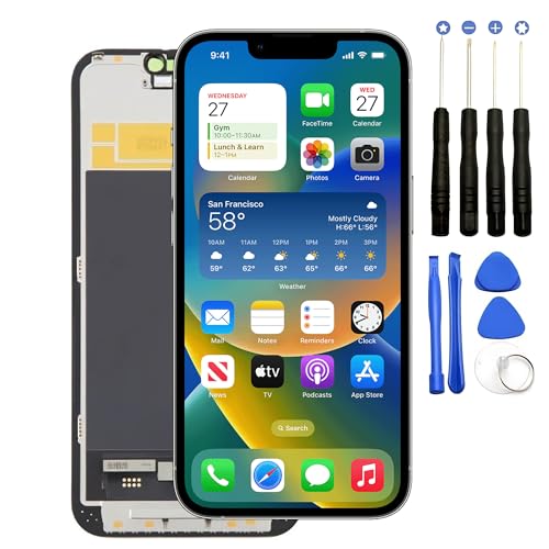 FLYCDI Écran OLED de Remplacement pour iPhone 13 Écran Tactile OLED Technologie avec Digitizer - Kit de Réparation Complet Compatible Modèles A2631 A2632 A2633 A2634