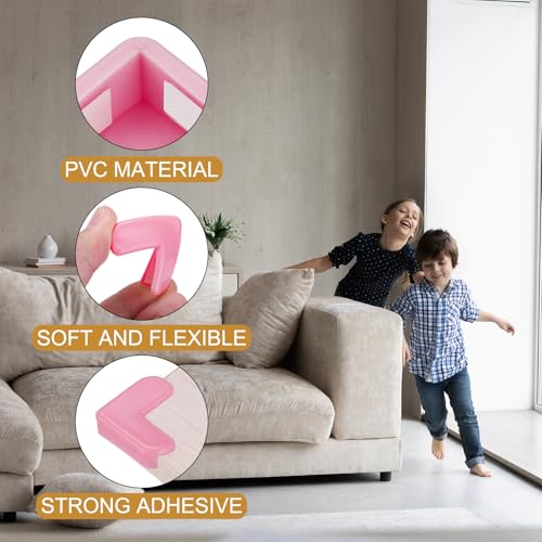 Image of uxcell Corner Protectors, 16 Pcs Table Corner Protectors, Furniture Corner Guard and Edges Safety Bumpers for Table Edges and Sharp Corners (L-Shaped, Pink)