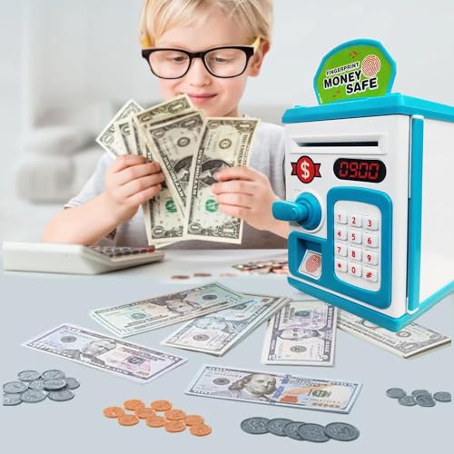 Image of Fingerprint Money Safe Bank Toy for Kids | Password Lock Piggy Bank with Automatic Cash Deposit | Electronic Coin Saving Box | Safe Locker Toy for Boys & Girls