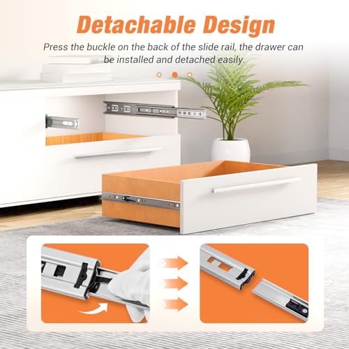 REGUDA Soft Close Drawer Slides Ball Bearing 3 Folds Full Extension Side Mount Cabinet Runners Glides Rails Track 100 Lbs Load 10 12 14 16 18 20 22 24 Inch Silver 10Prs(Silver-Soft Close-10Prs,22inch) by REGUDA - Image 8