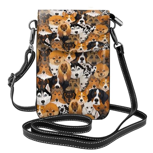 Dogs Different Breeds Print Small Crossbody Bags for Women Leather Cell Phone Purses Mini Leather Shoulder Handbag Adjustable Strap