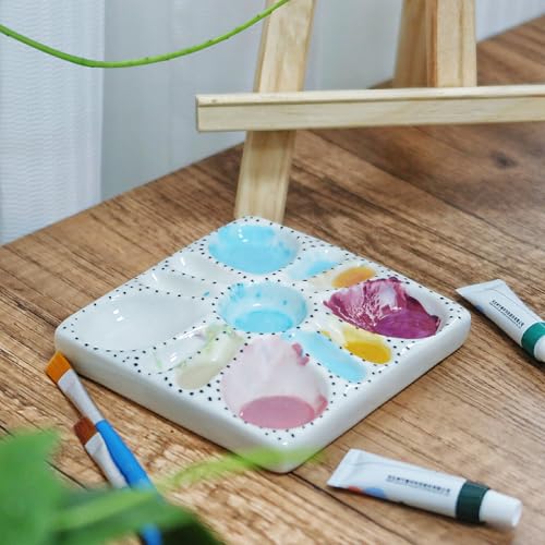Image of Flower Ceramic Palette for Watercolor, Polka Dots & Bevel Groove Design | Porcelain Mixing Tray, Compact Nail Art Diamond Storage & Jewelry Plate, Makeup Eyeshadow Testing Palette, Painting Gift