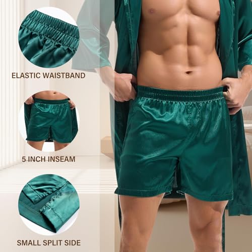 AMY COULEE Mens Silk Robe with Shorts 2 Pcs Satin Boxers Hooded Bathrobe Sexy Pajama Set Half sleeve Sleepwear4