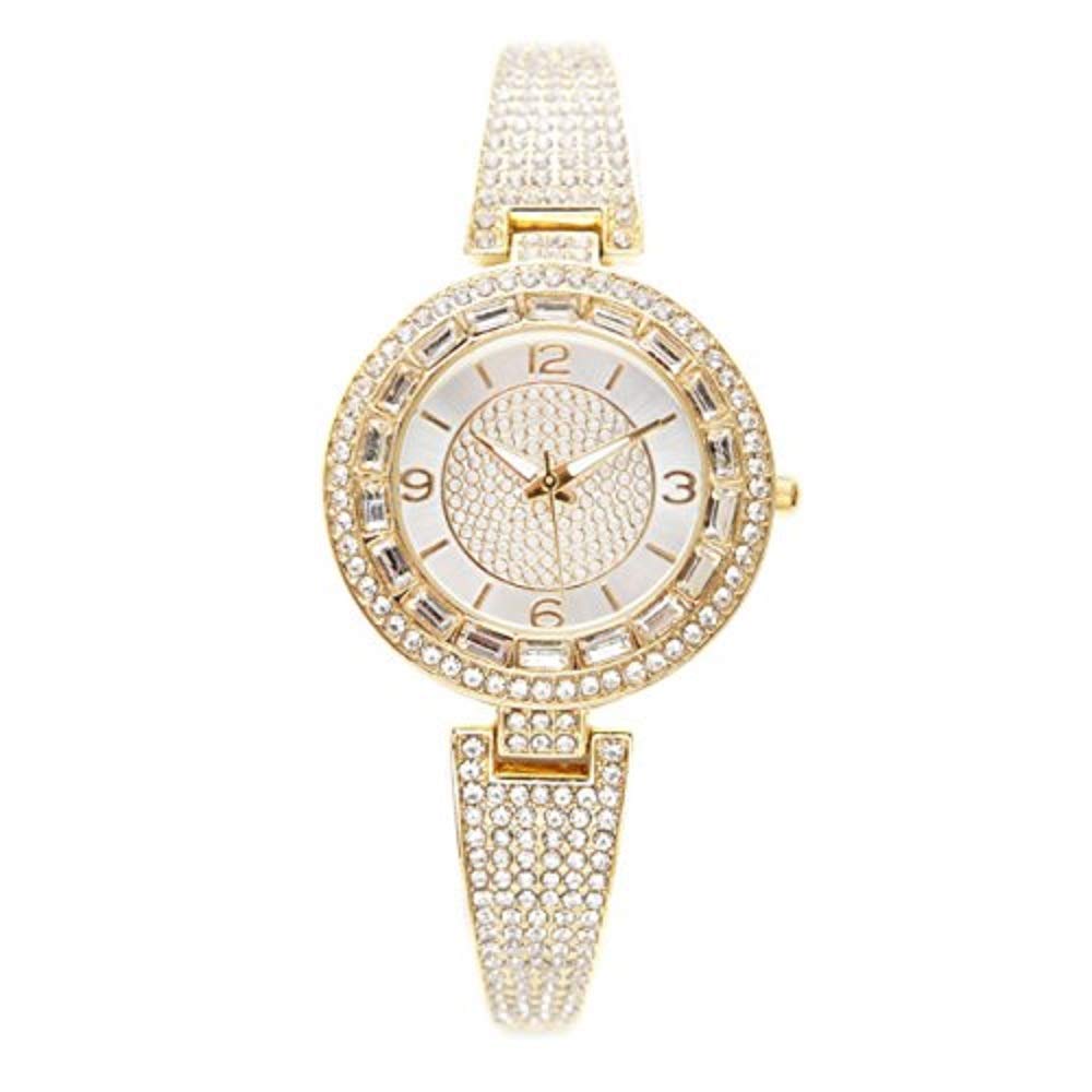 Ladies Baguette Crystal Trim Watch Surrounded by an Abundant Array of Rhinestones - LW10028 Gold