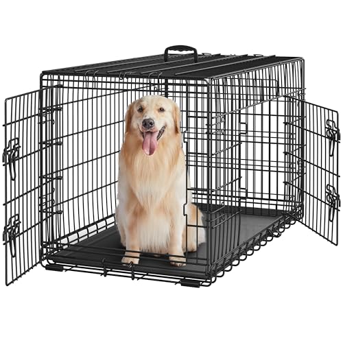 Yaheetech 42 inch Double Door Dog Crate w/Divider for Puppy, Collapsible Metal Dog Kennel with...