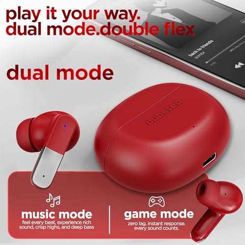 Image of Dubstep Buzz X12 TWS Earbuds, 60Hr Playtime, Bluetooth 6.0, ENC Noise Cancellation, 13mm Drivers, Game & Music Dual Mode, 40ms Low Latency, Touch Control, Quick Charge (Red)
