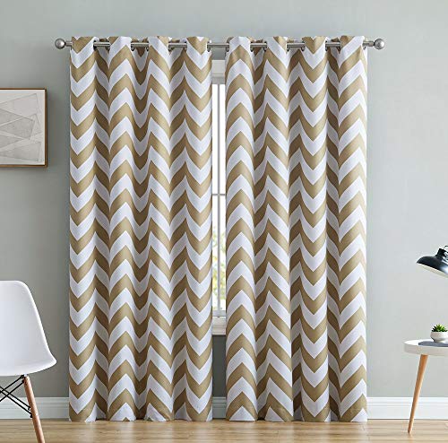 HLC.ME Chevron Print Thermal Insulated Room Darkening Blackout Curtains for Bedroom - Taupe
