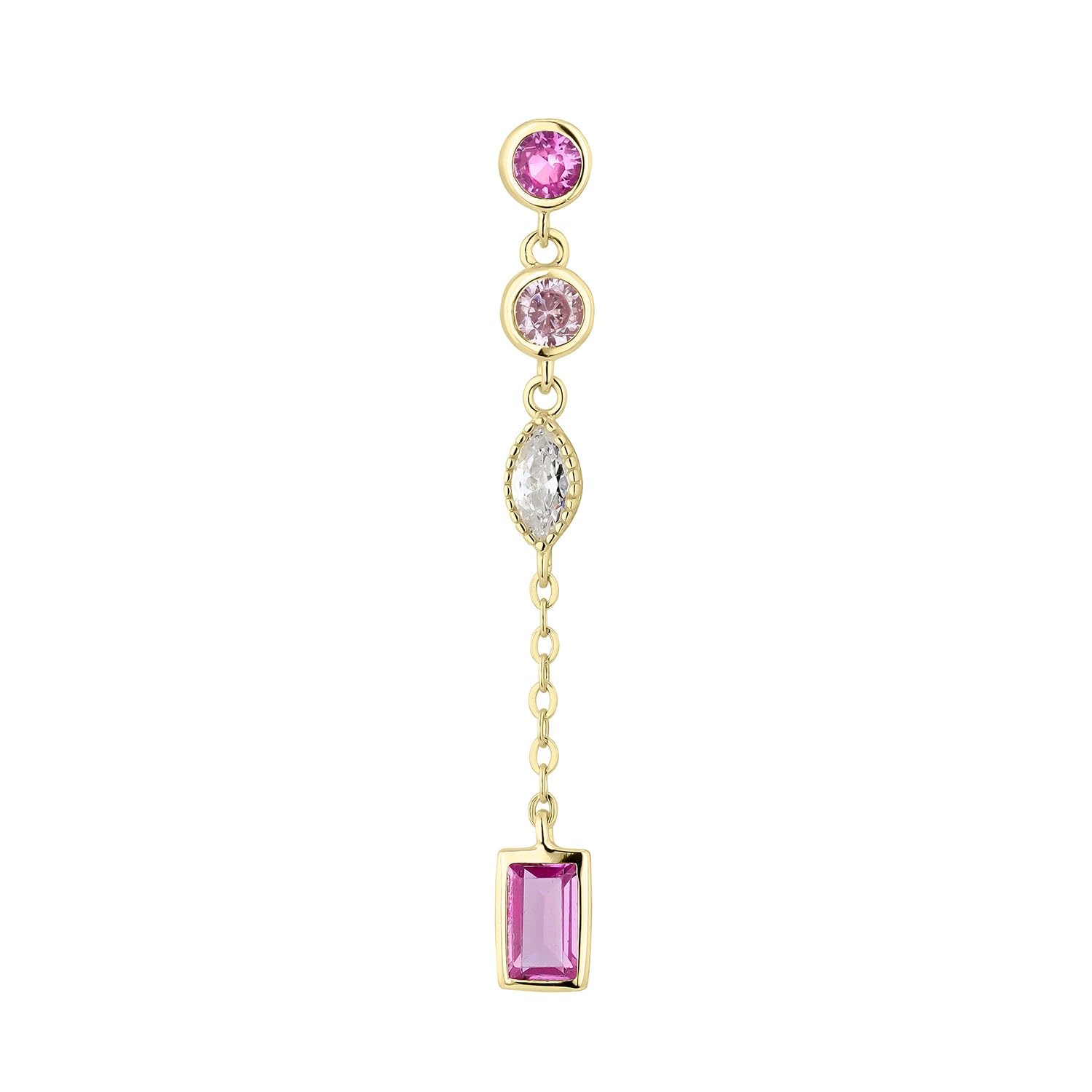 EARCANDYPendiente Piercing Sabela - Pendiente en Plata de Ley 925 con Baño Oro 18K, engaste de Circonitas - Cierre Presión - Pendiente Largo - Pendiente Suelto - Joyas para Mujer