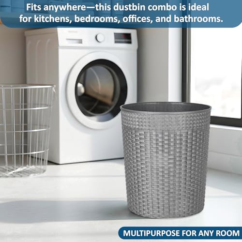 Image of Kuber Industries Dustbin & Garbage Bag Set | 10 L Open Waste Bin with (Black - 2 Roll) 19x21 Inch Disposable Bags for Kitchen, Office | Check - Grey