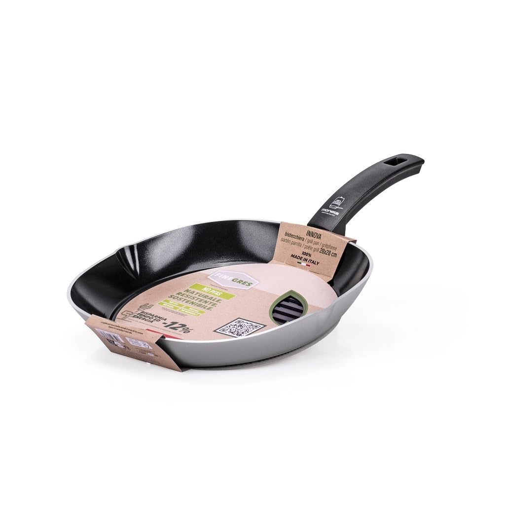 Moneta Innova bistecchiera 28x28 cm, rivestimento naturale FineGres (NO PFAS), anche per induzione, 100% Made in Italy