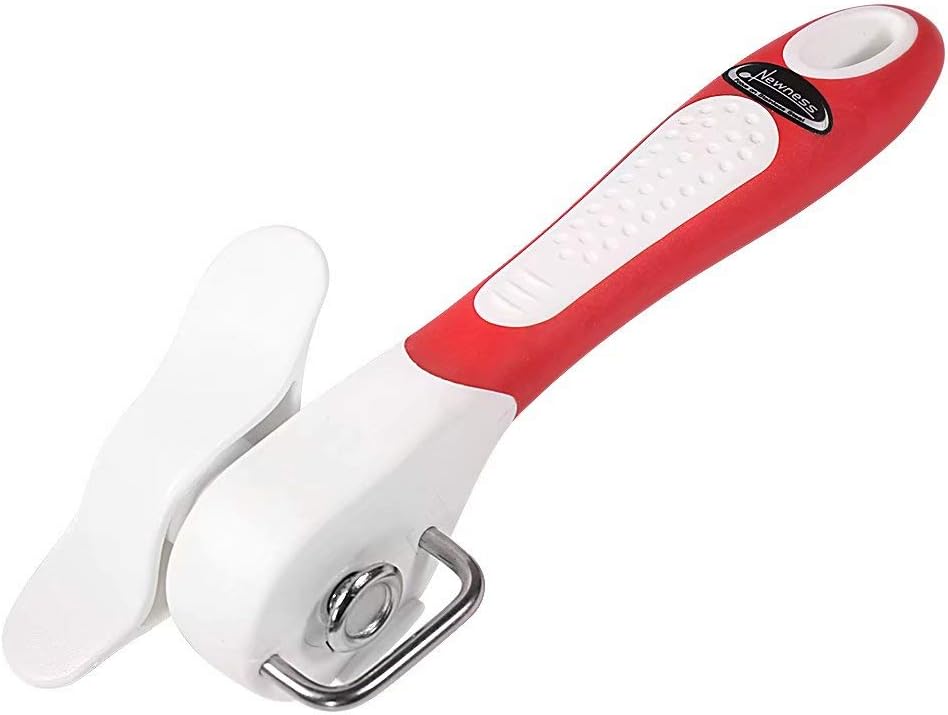 Can Opener, Newness Smooth Edge Can Opener, Stainless Steel Manual Can Opener with Ergonomic Soft Grips Handle with Easy Turn Round Knob, Side Cutting Can Opener, Lid Lifter That Won't Touch Food