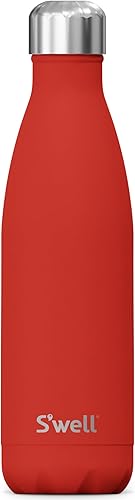 S'well Botella de agua de acero inoxidable, 17 onzas, color rojo amapola, recipientes aislados al vacío de triple capa que mantiene las bebidas