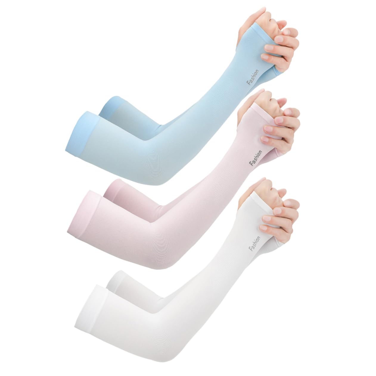 GOOHOCHY 3 Pairs Sun Protection Sleeves Cooling Cuff Arm Guard Uv Blocking Elbow Guard Sleeves for Men Women Skid-proof Design (sky)