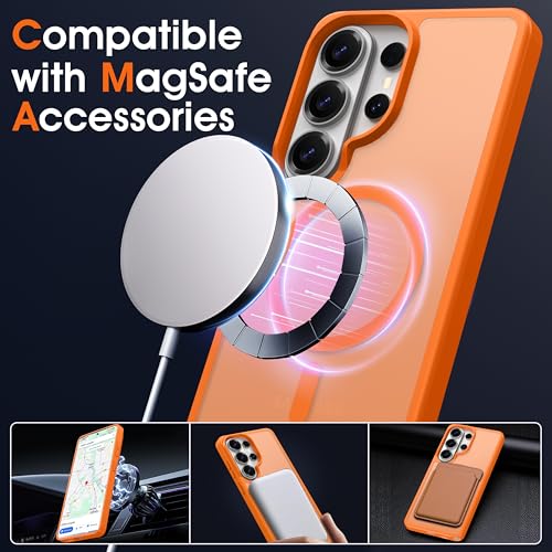 Image of Oterkin Magnetic for Samsung Galaxy S26 Ultra Case Matte, S26 Ultra Phone Case Compatible with MagSafe Frosted Translucent Shockproof Anti-Scratch Slim Fit Case Military Grade Protection (Orange)