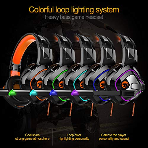 Gaming Headset,Proslife Game Headphones with LED Lighting 3.5mm Surround Sound Noise Cancelling Microphone for Laptop, Desktop, MAC, Xbox, PS4, Phone Tablet - Thumbnail 4