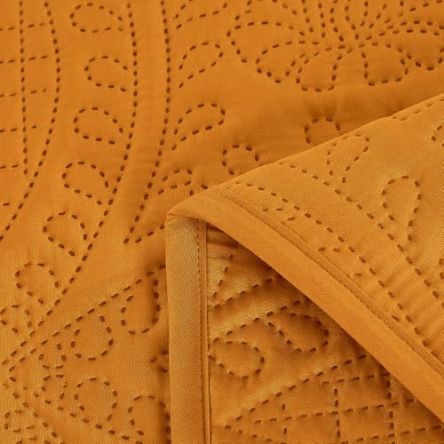 Image of Chezmoi Collection Austin King Oversized Bedspread Set, 3-Piece Pinsonic Quilted Lightweight Microfiber Bedspread Coverlet, Orange