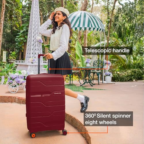 Image of Nasher Miles Paris Hard-Sided Polypropylene Luggage Set of 2 | 65cm & 75cm | 8 Wheels Medium & Large Trolley Bag for Travel | Suitcase (Maroon)