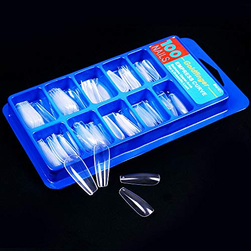 100pc Coffin Shaped Fake Nails Tips Acrylic Ballerina False Nails Full cover Nails Tips (clear)