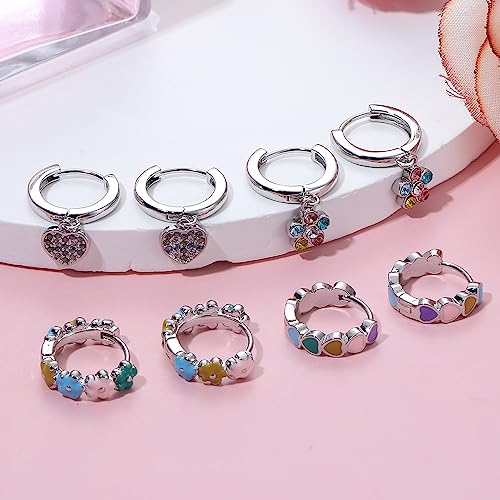 Florideco Hypoallergenic Small Hoop Earrings for Girls Women S925 Silver Needle Toddler Earrings Girls Hoop Earrings Dangling Huggie Teens Earrings Set for Sensitive Ears(over 4 years old)3