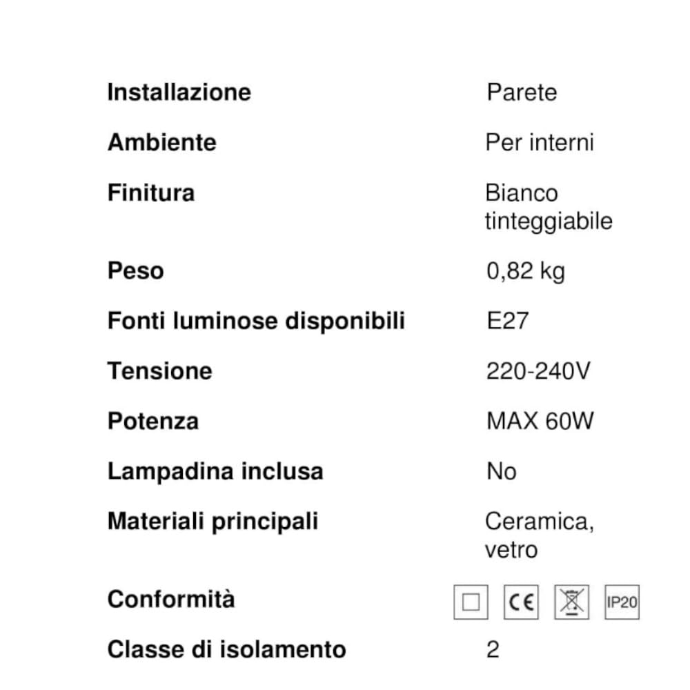 MAZZOLA LUCE Applique angolare lampada per angolo parete gesso bianca moderna verniciabile e27 per interni