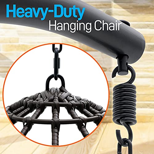 Serenelife Hanging Egg Indoor Outdoor Patio Wicker Rattan Lounge Chair With Stand, Steel Frame, Uv Resistant Washable Cushions For Garden Backyard Deck Sunroom, Black+Brown #TOP3