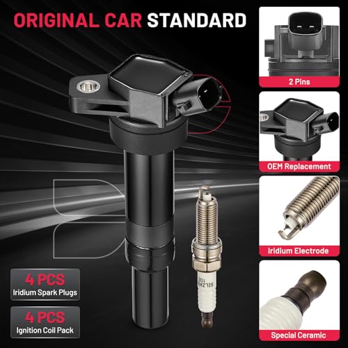 Image of BDFHYK Ignition Coil Pack UF651 and Iridium Spark Plug 9686 Compatible with Kia Soul 2012 2013 2014 2015 Hyundai Elantra Coupe GT 2016-2018 Hyundai Tucson Kia Forte Coil Pack 1.8L 2.0L l4 Set of 4