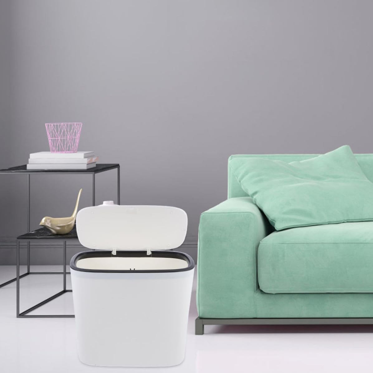 Cubo de Basura de Cocina de Plástico Blanco de 10l Control de Olores y Tapa Automática Adecuado para Sala de Estar y Dormitorio