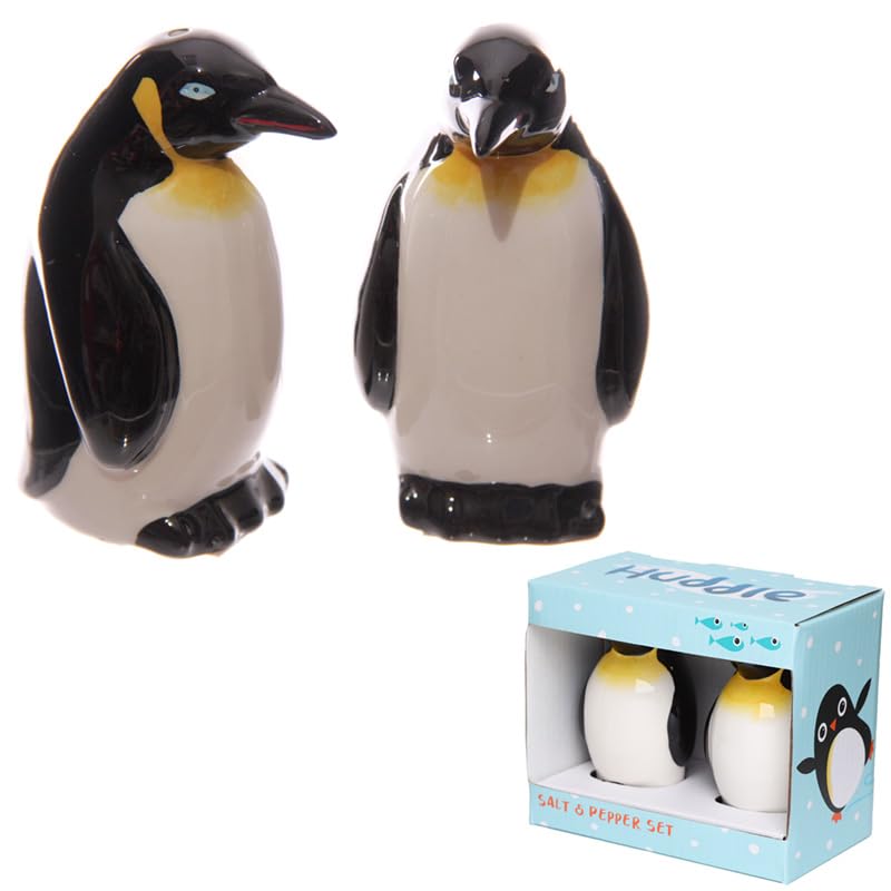 Puckator Huddle Penguin Ceramic Salt and Pepper Set - Refillable Salt & Pepper Spice Shaker Cruet Sets Pot UK - Black White Pink Kitchen Accessories Set - Dispenser Mill Mills