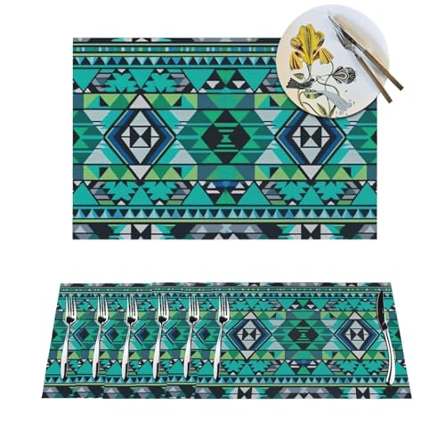 Sets de table PVC antidérapants tissage géométrique bleu vert lavables pour repas