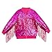 Girls Zip up Sequins Tassel Jackets Long Sleeve Sparkle Fashion Coats Kids Cute Ribbed Cuffs (Hot Pink, 18-24 Months)