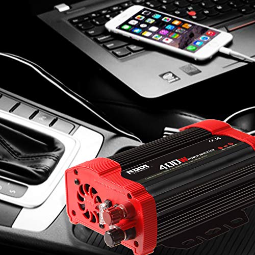 400W Car Power Inverter, DC 12V to 110V AC Converter with 2 Charger Outlets and Dual 3.1A USB Ports Cigarette Lighter Socket Adapter