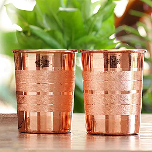 INDIAN ART VILLA Pure Copper Plain Glass with Luxury Design, Drinking Serving Water, Yoga Ayurveda, Volume-300 ml, Pack of 2