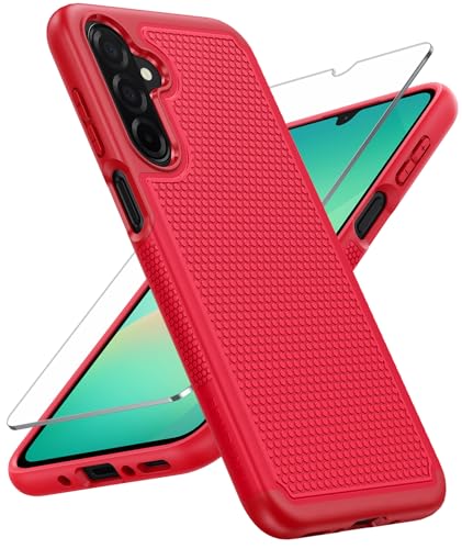 Image of FNTCASE for Samsung Galaxy A26-5G Case: Dual Layer Protective Heavy Duty Cell Phone Cover Shockproof Rugged with Non Slip Textured Back - Military Protection Bumper Tough - 2025, 6.7 inch (Red)