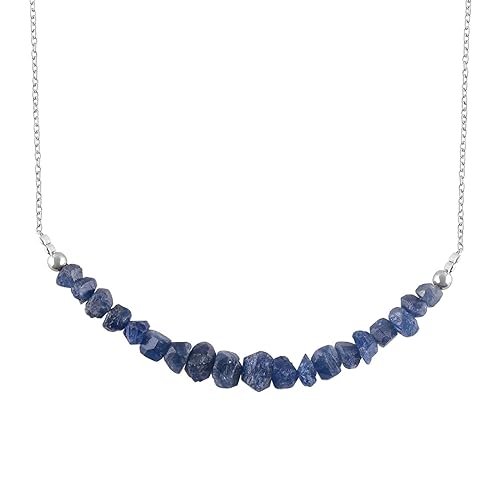 Natural Raw Gemstone Beads Handmade Bar Necklace Jewelry for Women, Birthstone Crystals and Healing Stones, Rhodium Plating 925 Sterling Silver, disponible en Yaxa El Salvador