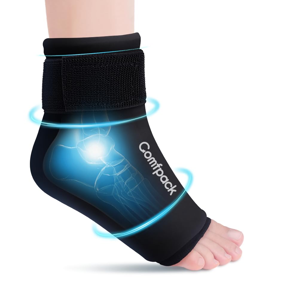 Ankle Ice Pack Wrap for Swelling, Reusable Foot Ice Pack Wrap, Hot & Cold Therapy Compression Sleeve for Plantar Fasciitis Relief, Achilles Tendonitis, Sprain, Heel Pain, Sprained
