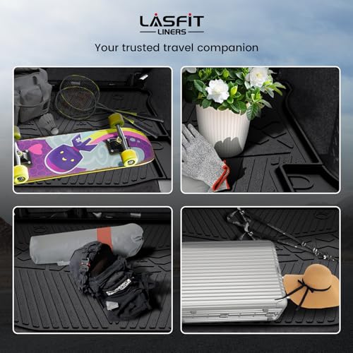 Image of LASFIT Cargo Mat for Jeep Wrangler JK 2011-2018 4 Doors Without Subwoofer | NOT for JL or 2-Door, All Weather, TPE, Custom Fit, Cargo Mat, Trunk Liner, Black
