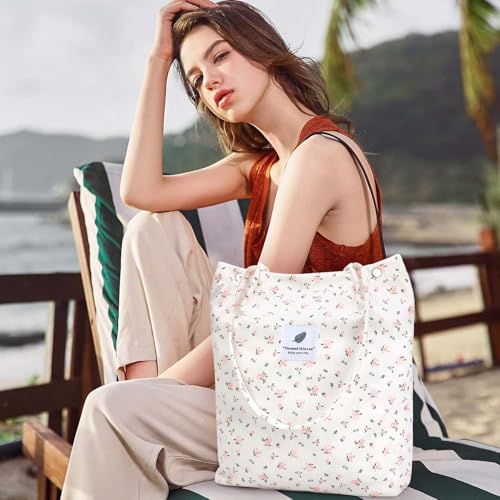 Image of Ayieyill Corduroy Tote Bag for Women Canvas Shoulder Cord Purse with Inner Pocket