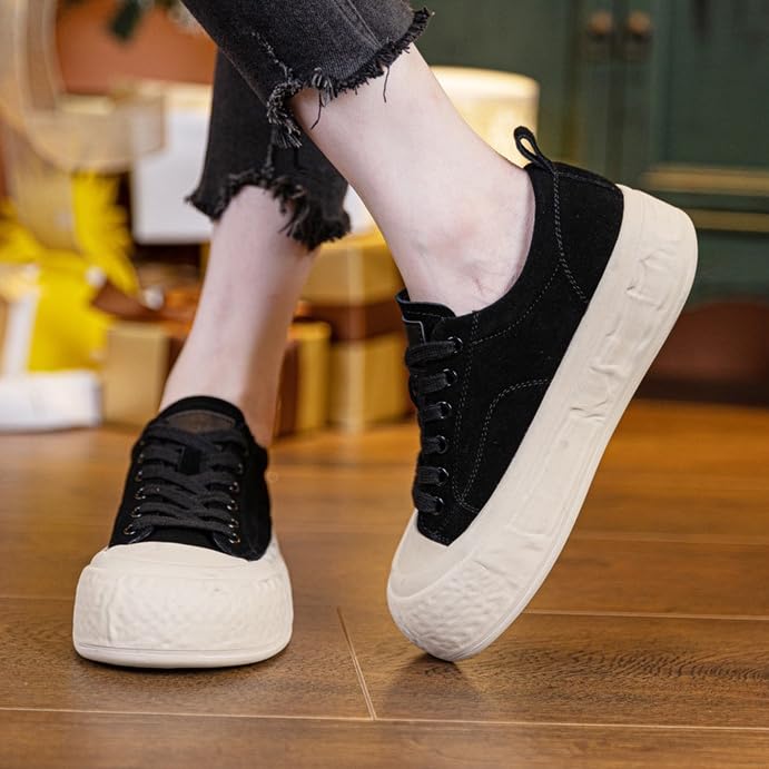 Cute Platform Sneakers for Women Retro Round Toe Low Top Casual Tennis Skate Walking Shoes Chunky Lace Up Sneakers3