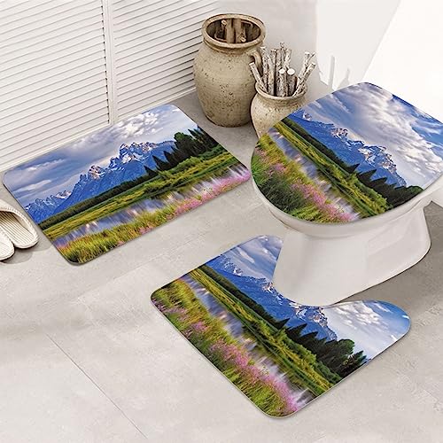 Alfombra De Baño De 3 Piezas Parque Nacional Grand Teton Juego De Alfombrillas De Baño Moda Absorbentes Alfombras De Cama, para Dormitorio, Bathroom, Cocina