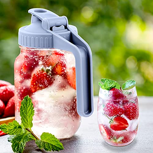 Regular Mouth Mason Jar Lids With Handle, Airtight & Leak-Proof Seal, Easy Pouring Spout, Flip Cap Pour Lids,Turns Your Mason Jar Into Pitcher (Jar Not Included) #TOP5