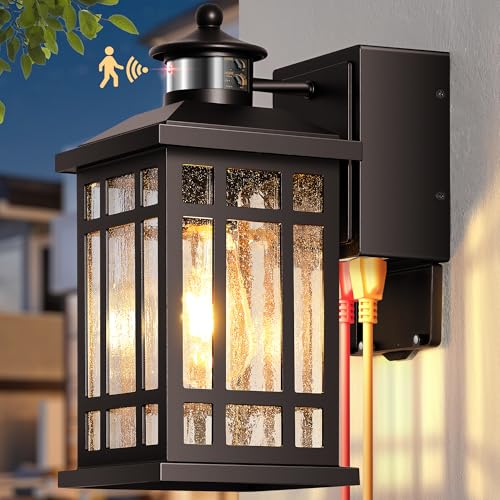 Image of Outside Wall Lighting for House with GFCI Outlet, Oil-Rubbed Bronze Motion Sensor Outdoor Lights with Bubble Glass, Outdoor Sconce Light Wall Lantern, Exterior Garage Lights for Coach, Doorway