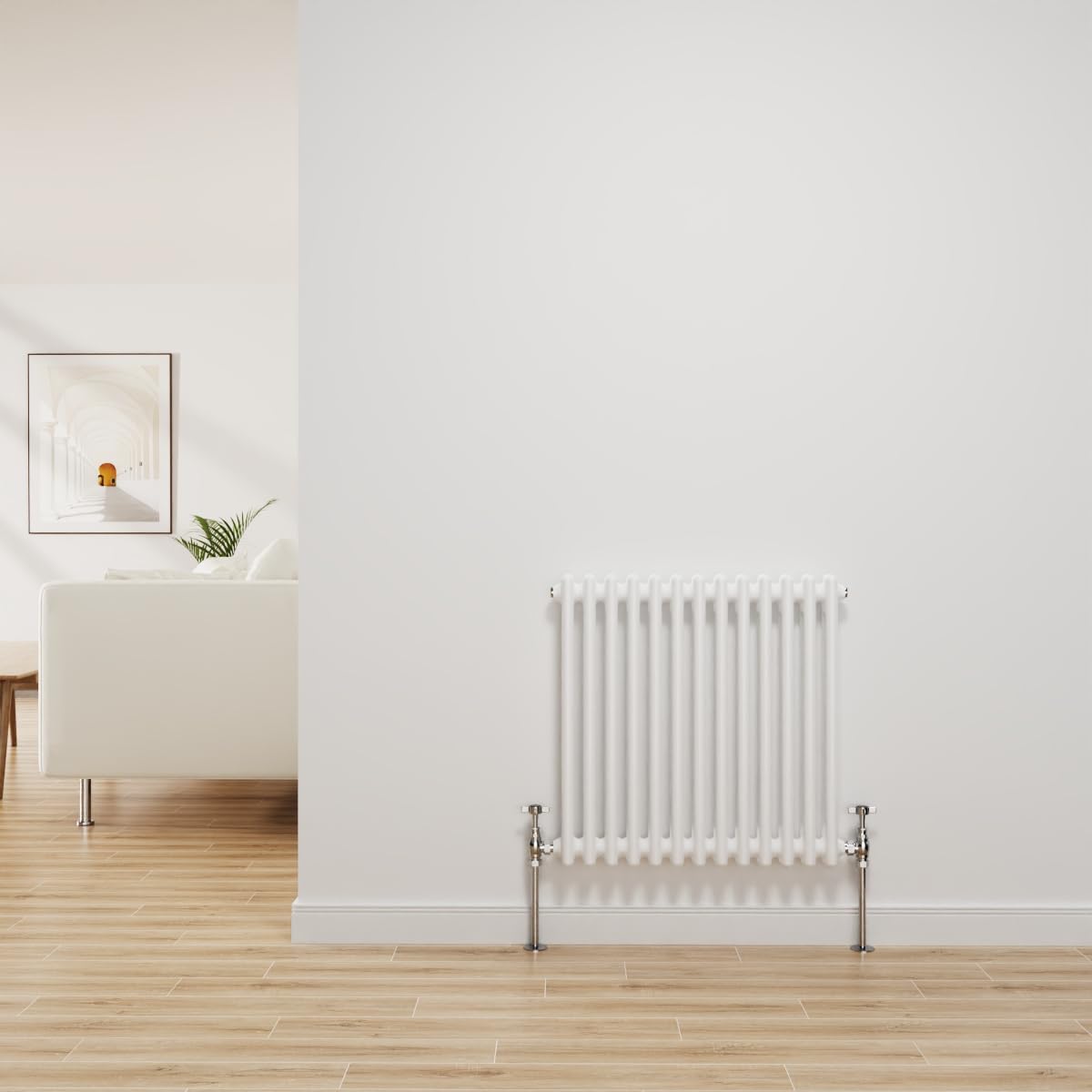 Nrg Gloss White Traditional Radiator Cast Iron 2 Column Horizontal Central Heating Bathroom Radiators 600X605mm