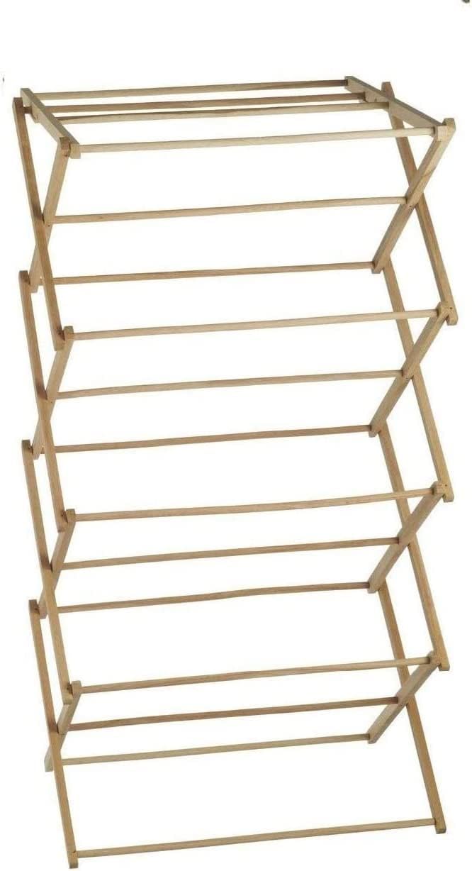 CHAUDHARY Vintage Retro Classic Folding Adjustable Bamboo Wooden Clothes Airer Horse Dryer Rack