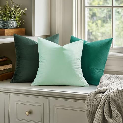 Image of MIULEE Pack of 2 Velvet Soft Soild Decorative Square Throw Pillow Covers Cushion Case for Sofa Bedroom Car 22 x 22 Inch 55 x 55 cm Teal